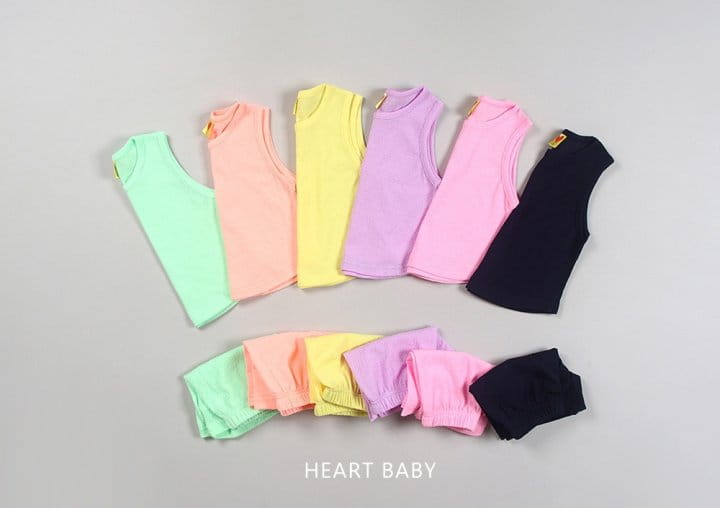 Heart Baby - Korean Children Fashion - #discoveringself - Macaroon Sleevelss Top Bottom Set - 2