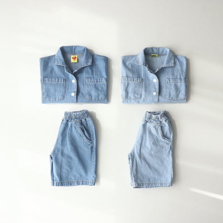 Heart Baby - Korean Children Fashion - #fashionkids - Tick Tock Washing Denim Top Bottom Set - 8