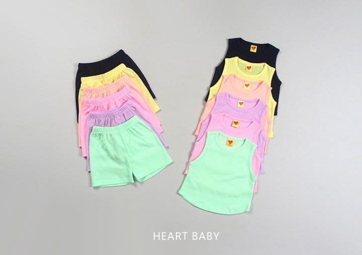 Heart Baby - Korean Children Fashion - #fashionkids - Macaroon Sleevelss Top Bottom Set - 3