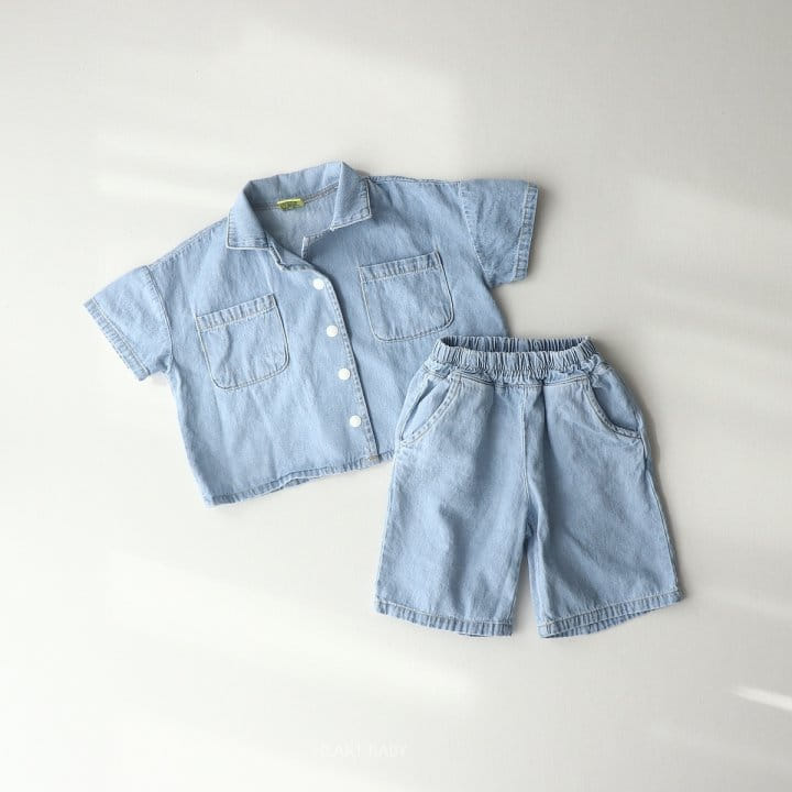 Heart Baby - Korean Children Fashion - #kidsshorts - Tick Tock Washing Denim Top Bottom Set - 9