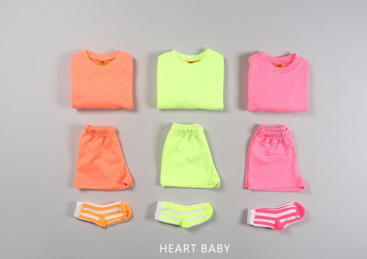 Heart Baby - Korean Children Fashion - #kidsshorts - Neon Crayon Short Sleeve Top Bottom Set - 3