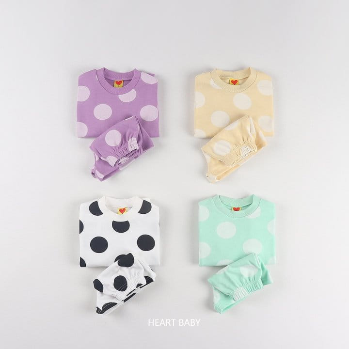 Heart Baby - Korean Children Fashion - #kidsshorts - Big Dot Short Sleeve Top Bottom Set