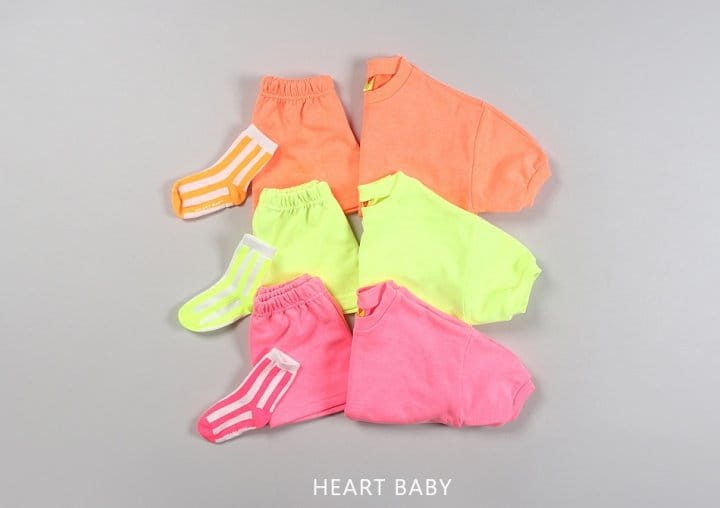 Heart Baby - Korean Children Fashion - #kidsshorts - Neon Crayon Short Sleeve Top Bottom Set - 4