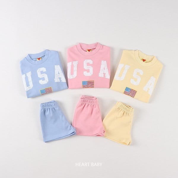 Heart Baby - Korean Children Fashion - #kidsstore - USA Short Sleeve Top Bottom Set - 3