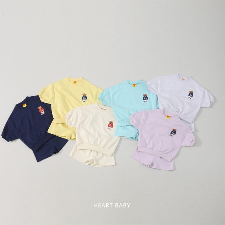 Heart Baby - Korean Children Fashion - #kidsstore - Bear Emboridery Short Sleeve Top Bottom Set