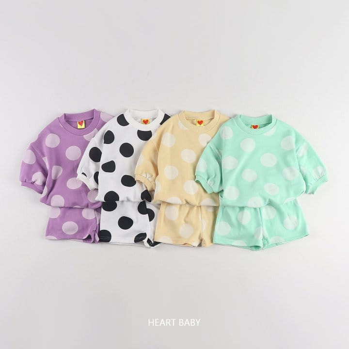 Heart Baby - Korean Children Fashion - #kidzfashiontrend - Big Dot Short Sleeve Top Bottom Set - 3