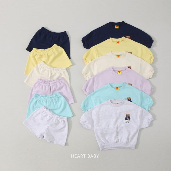 Heart Baby - Korean Children Fashion - #kidzfashiontrend - Bear Emboridery Short Sleeve Top Bottom Set - 2