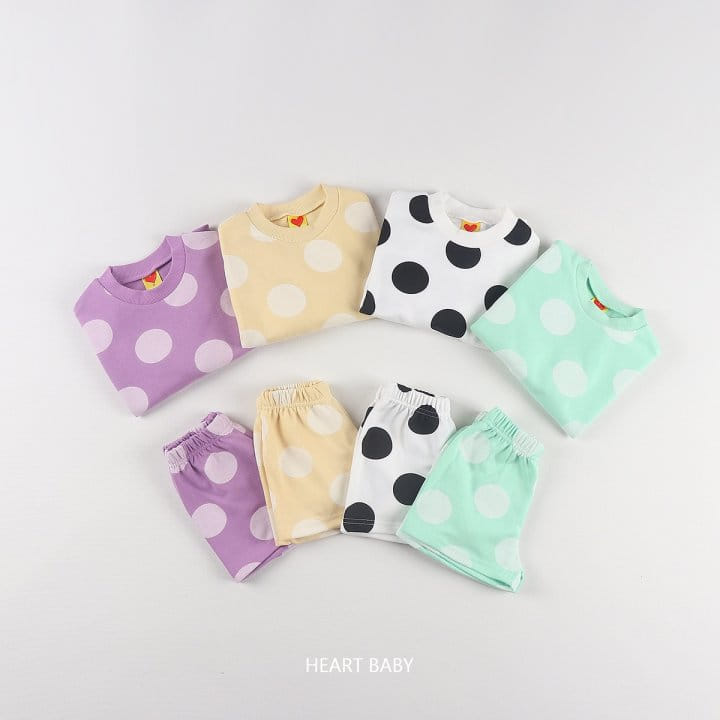 Heart Baby - Korean Children Fashion - #littlefashionista - Big Dot Short Sleeve Top Bottom Set - 5