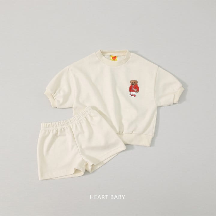 Heart Baby - Korean Children Fashion - #Kfashion4kids - Bear Emboridery Short Sleeve Top Bottom Set - 4