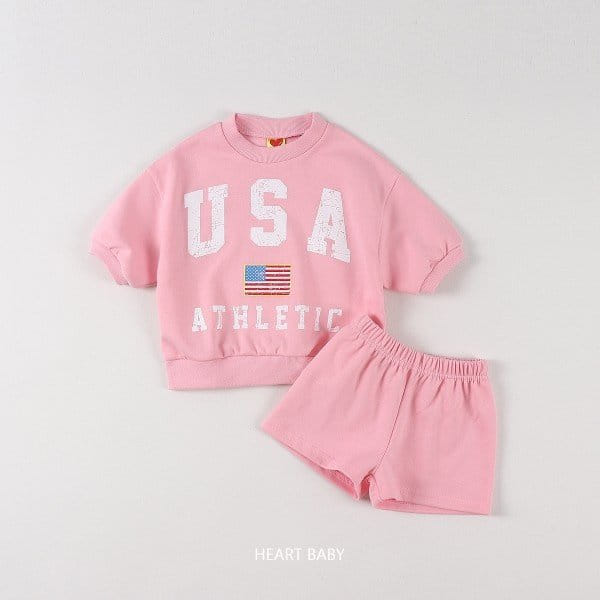 Heart Baby - Korean Children Fashion - #magicofchildhood - USA Short Sleeve Top Bottom Set - 7