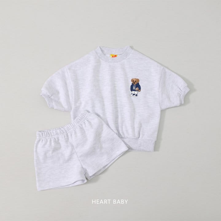 Heart Baby - Korean Children Fashion - #magicofchildhood - Bear Emboridery Short Sleeve Top Bottom Set - 5