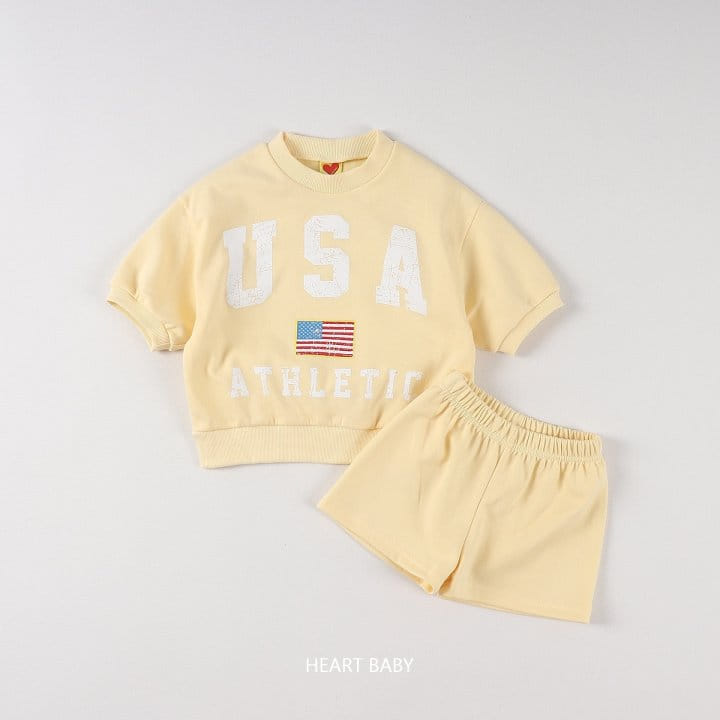 Heart Baby - Korean Children Fashion - #minifashionista - USA Short Sleeve Top Bottom Set - 8