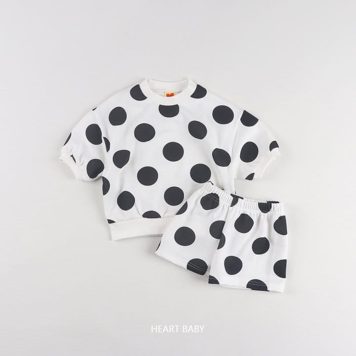 Heart Baby - Korean Children Fashion - #minifashionista - Big Dot Short Sleeve Top Bottom Set - 7