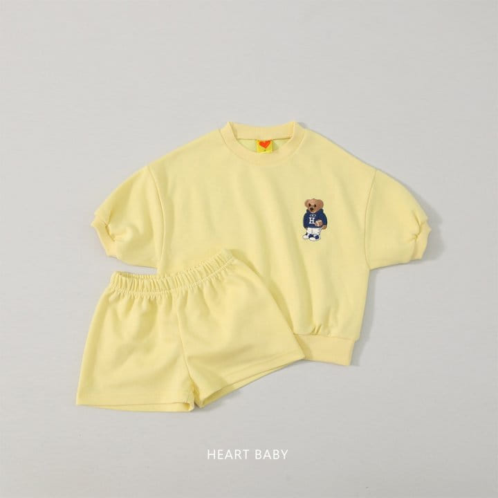 Heart Baby - Korean Children Fashion - #minifashionista - Bear Emboridery Short Sleeve Top Bottom Set - 6