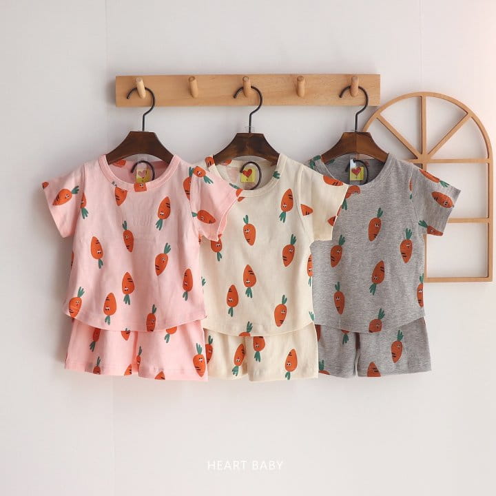 Heart Baby - Korean Children Fashion - #minifashionista - Carrot Short Sleeve Top Bottom Set - 2