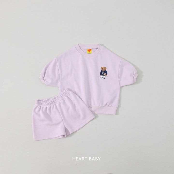 Heart Baby - Korean Children Fashion - #prettylittlegirls - Bear Emboridery Short Sleeve Top Bottom Set - 7