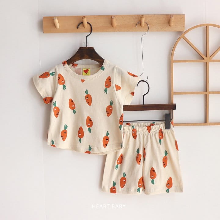 Heart Baby - Korean Children Fashion - #stylishchildhood - Carrot Short Sleeve Top Bottom Set - 6