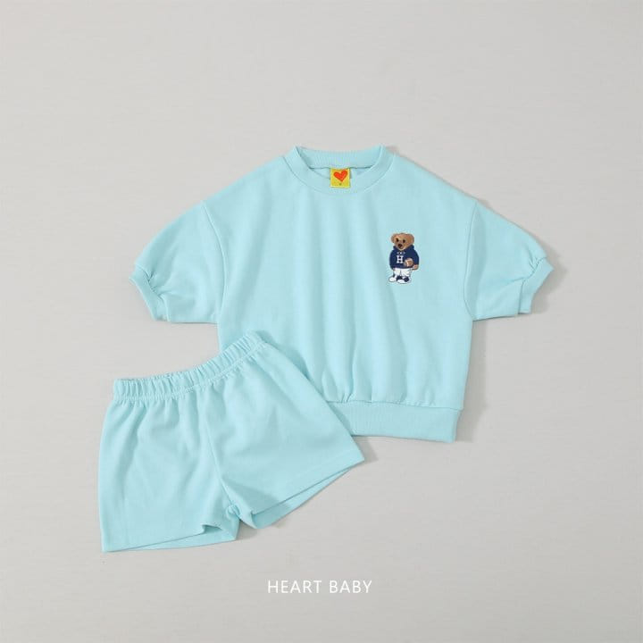 Heart Baby - Korean Children Fashion - #todddlerfashion - Bear Emboridery Short Sleeve Top Bottom Set - 8