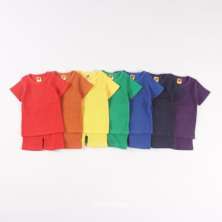 Heart Baby - Korean Children Fashion - #todddlerfashion - Rainbow Rib Short Sleeve Easy Wear