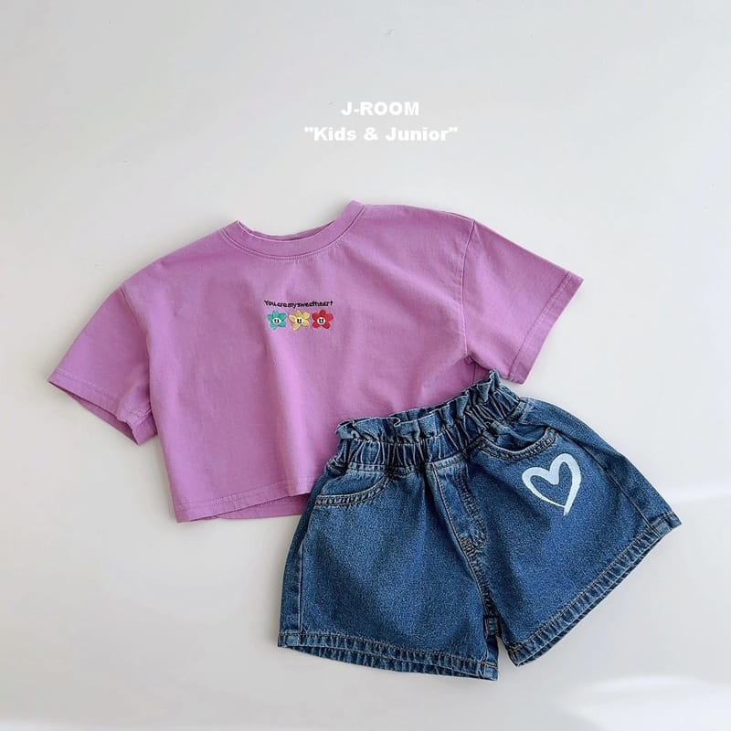 J-Room - Korean Children Fashion - #kidsshorts - Heart Shirring Denim Pants - 6