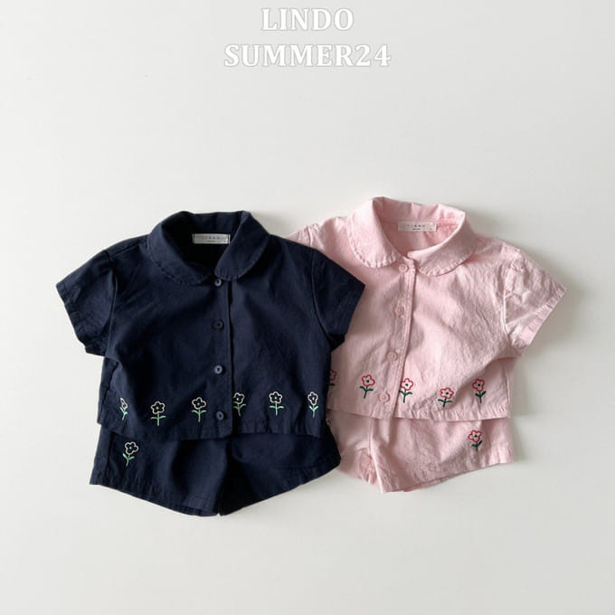 Lindo - Korean Children Fashion - #kidsstore - Garden Collar Embroidery Top Bottom Set