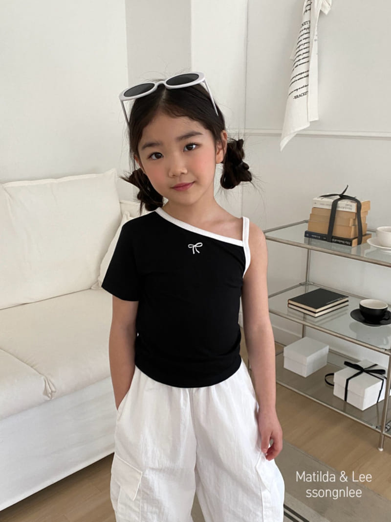 Matilda & Lee - Korean Children Fashion - #kidsshorts - Ribbon Short Sleeve Shoulder Slit Tee