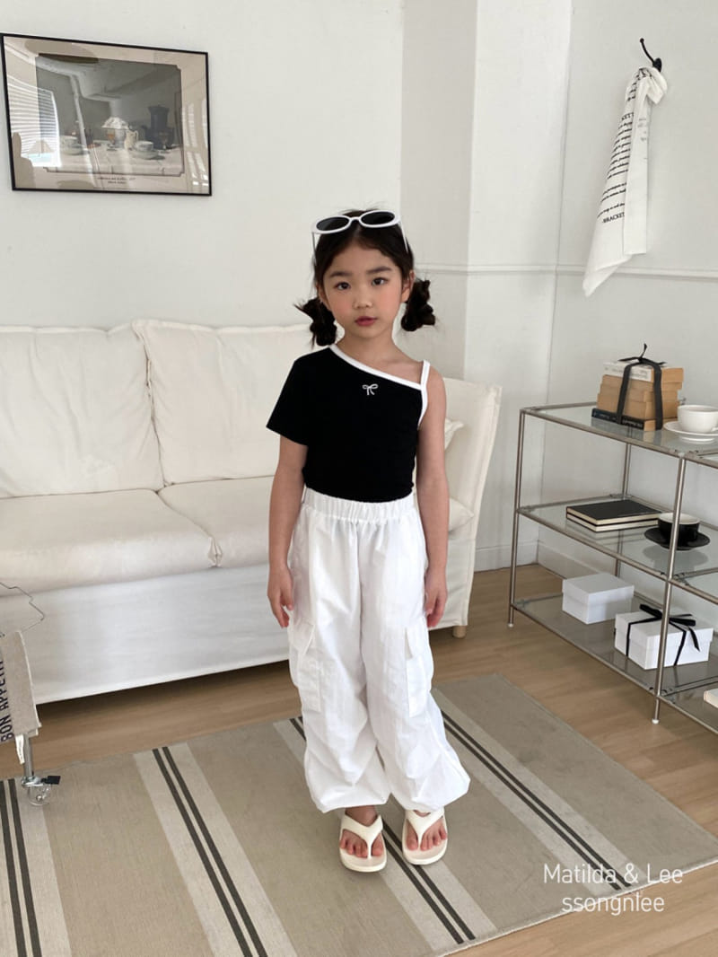 Matilda & Lee - Korean Children Fashion - #kidsstore - Ribbon Short Sleeve Shoulder Slit Tee - 2