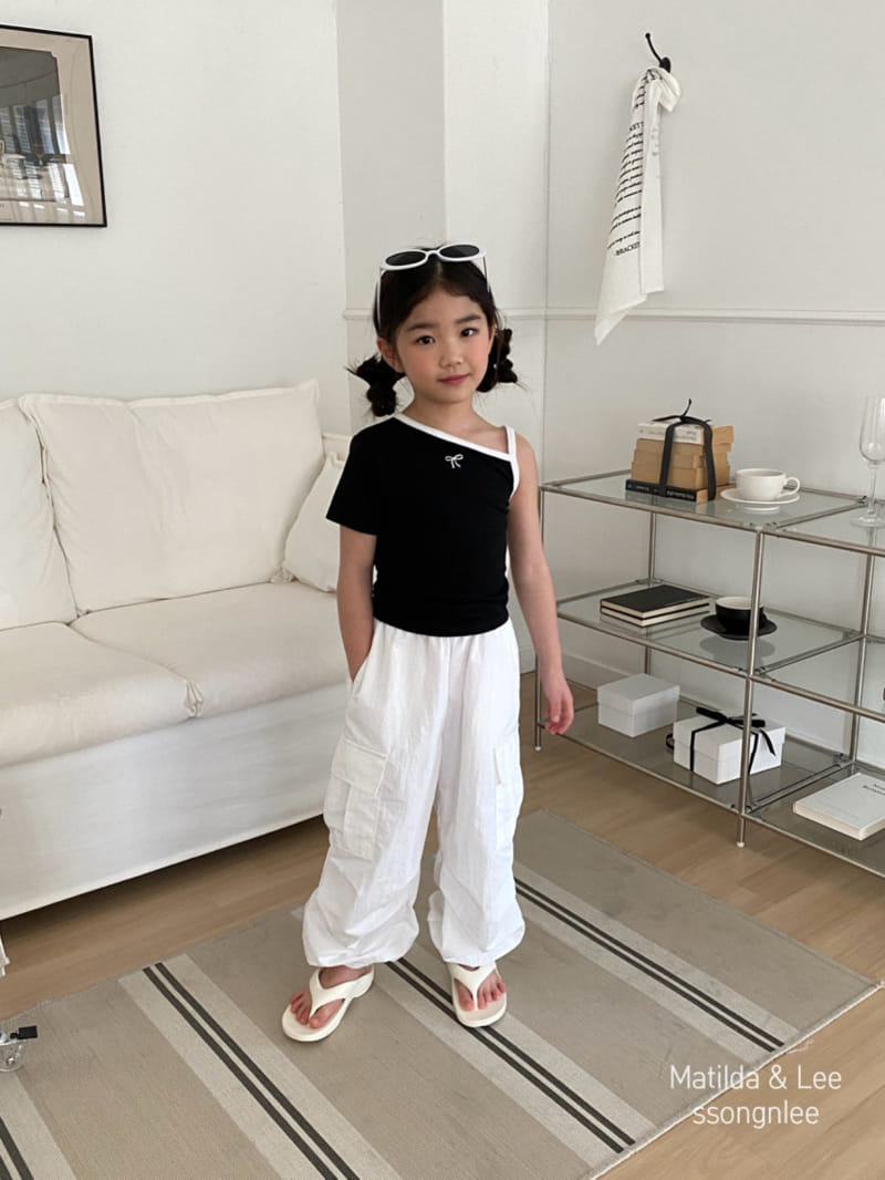 Matilda & Lee - Korean Children Fashion - #toddlerclothing - Ribbon Short Sleeve Shoulder Slit Tee - 10