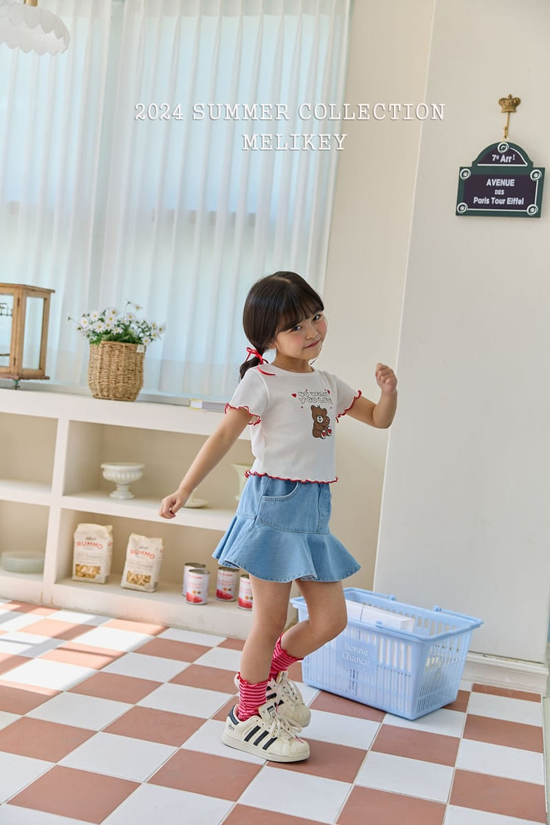 Melikey - Korean Children Fashion - #childrensboutique - Flare Short Denim Skirt - 5