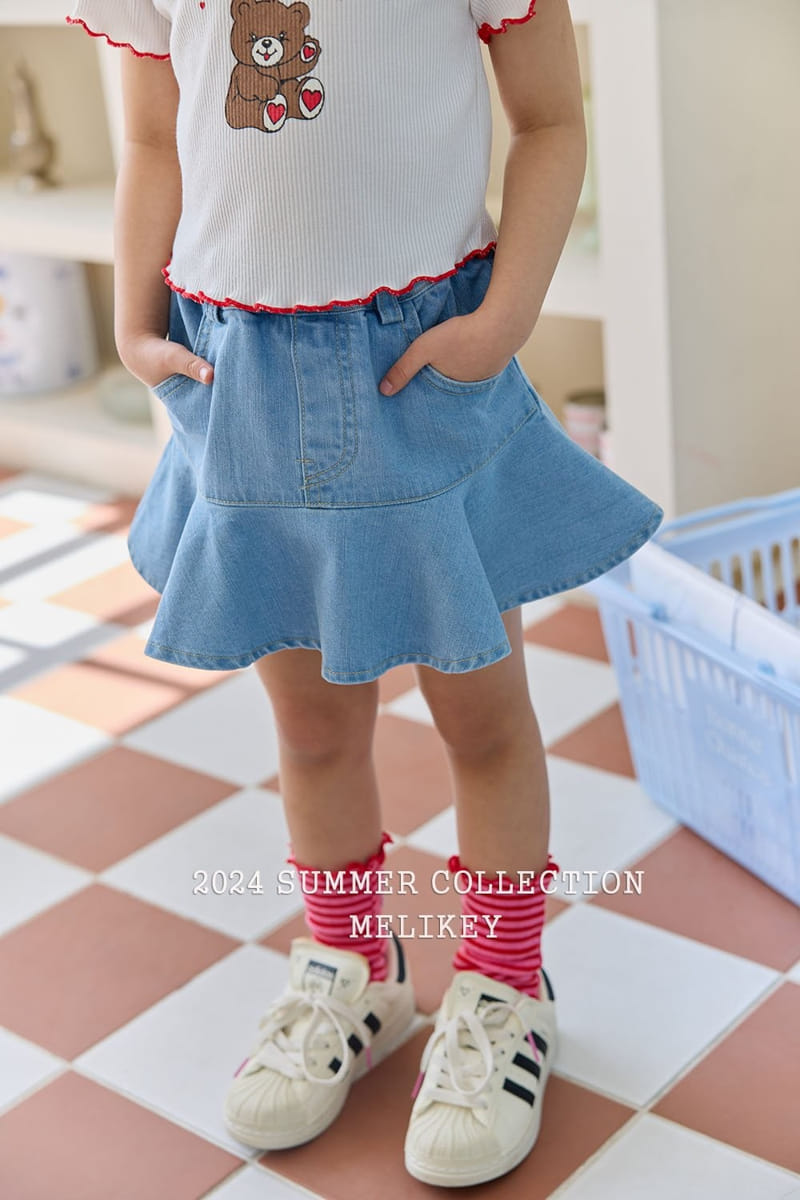 Melikey - Korean Children Fashion - #designkidswear - Flare Short Denim Skirt - 6