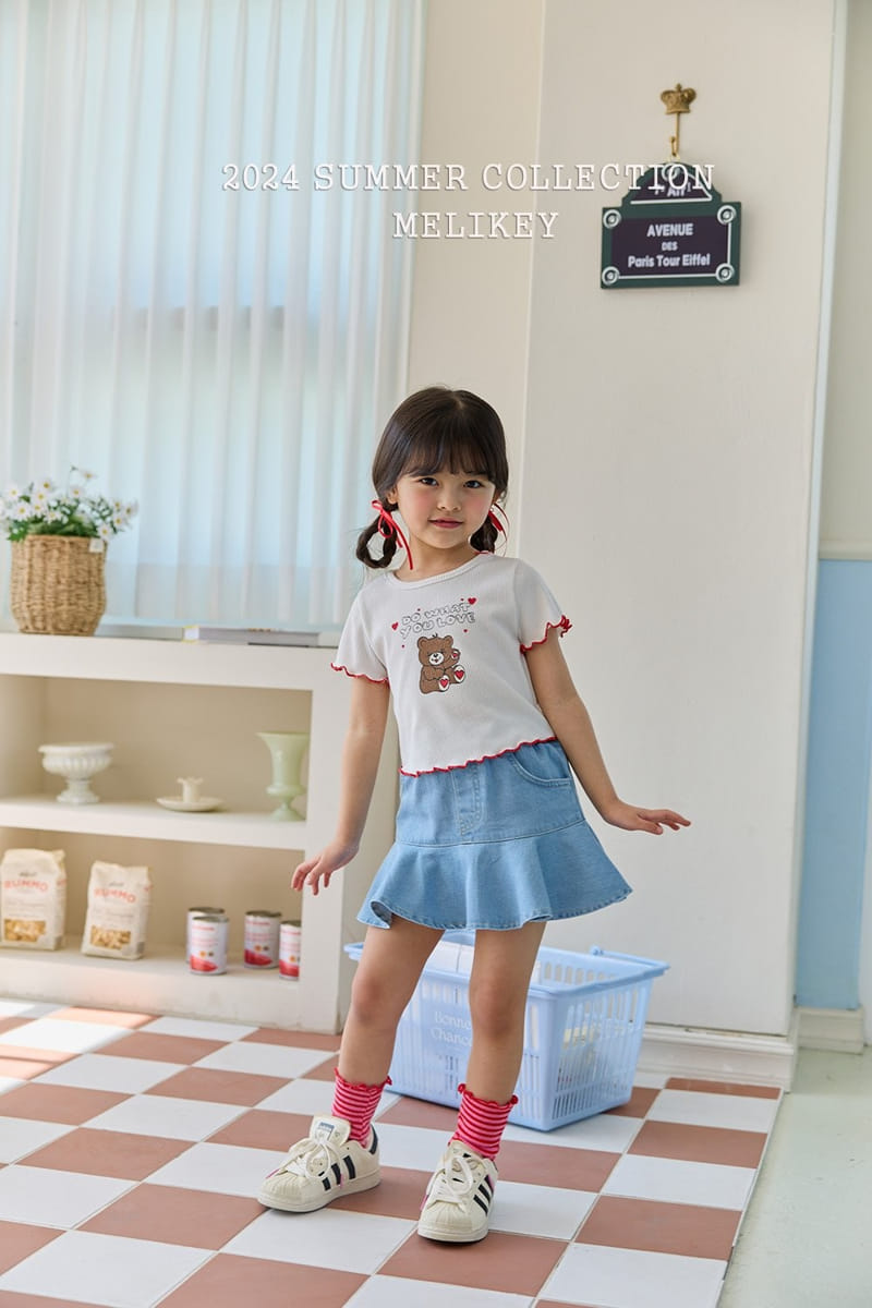 Melikey - Korean Children Fashion - #kidsstore - Flare Short Denim Skirt - 10