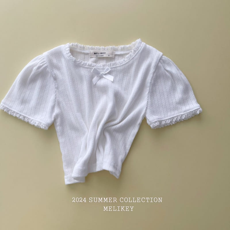 Melikey - Korean Children Fashion - #stylishchildhood - Eyelet Lace Short Sleeve Tee - 11