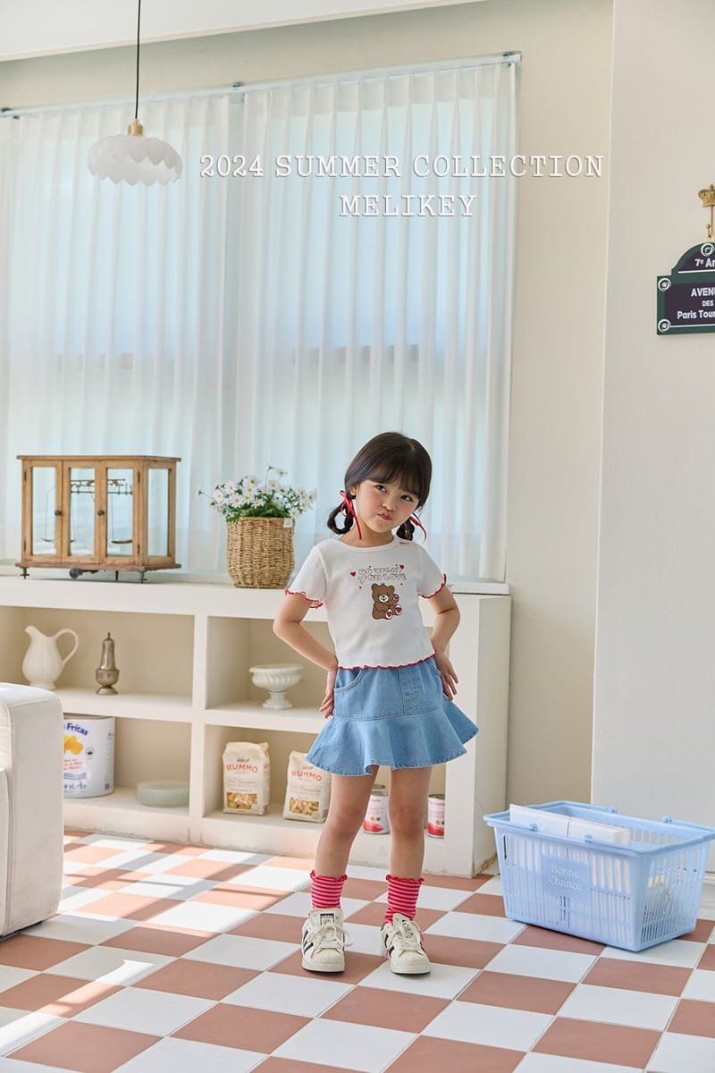 Melikey - Korean Children Fashion - #toddlerclothing - Flare Short Denim Skirt - 2