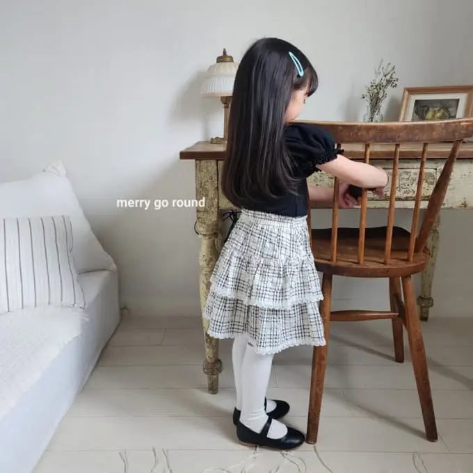 Merry Go Round - Korean Children Fashion - #todddlerfashion - Check Lace Skirt