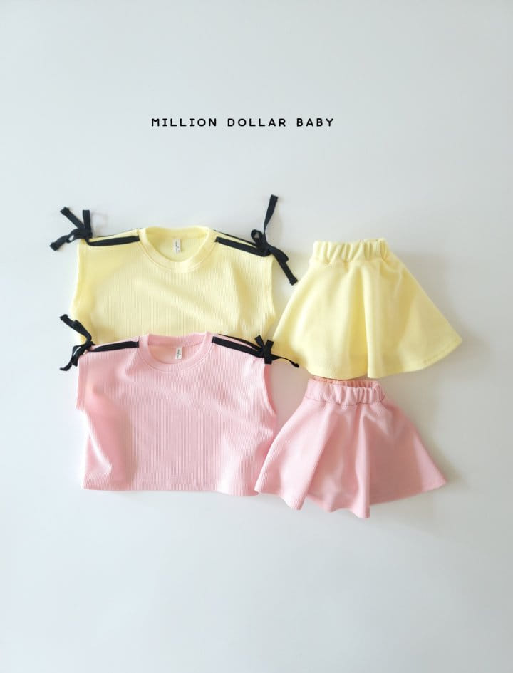 Million Dollar Baby - Korean Children Fashion - #designkidswear - Croiffle Ribbon Top Bottom Set