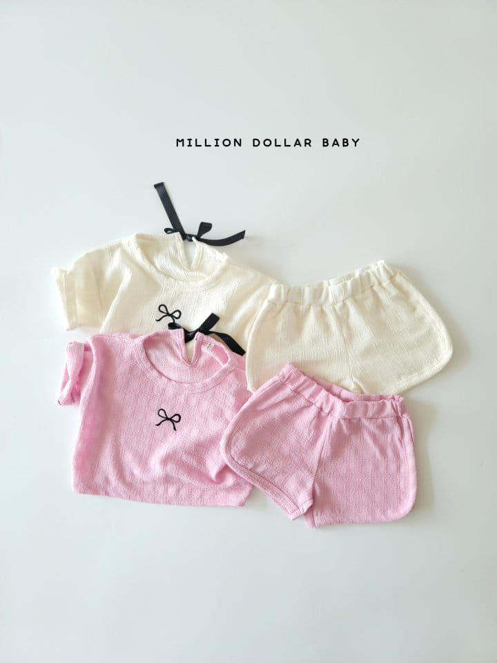 Million Dollar Baby - Korean Children Fashion - #kidsshorts - Ribbon Piping Top Bottom Set