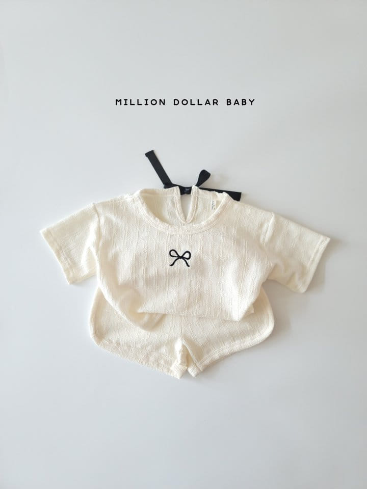 Million Dollar Baby - Korean Children Fashion - #kidsstore - Ribbon Piping Top Bottom Set - 2