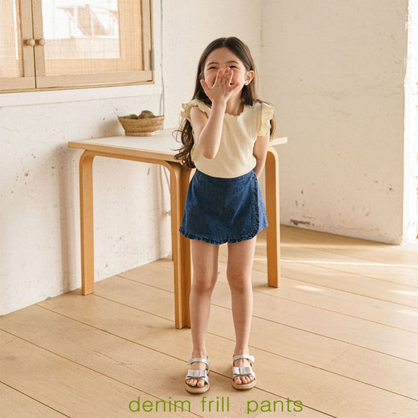 Mon Atelier - Korean Children Fashion - #childofig - Denim Frill Wrap Pants - 2