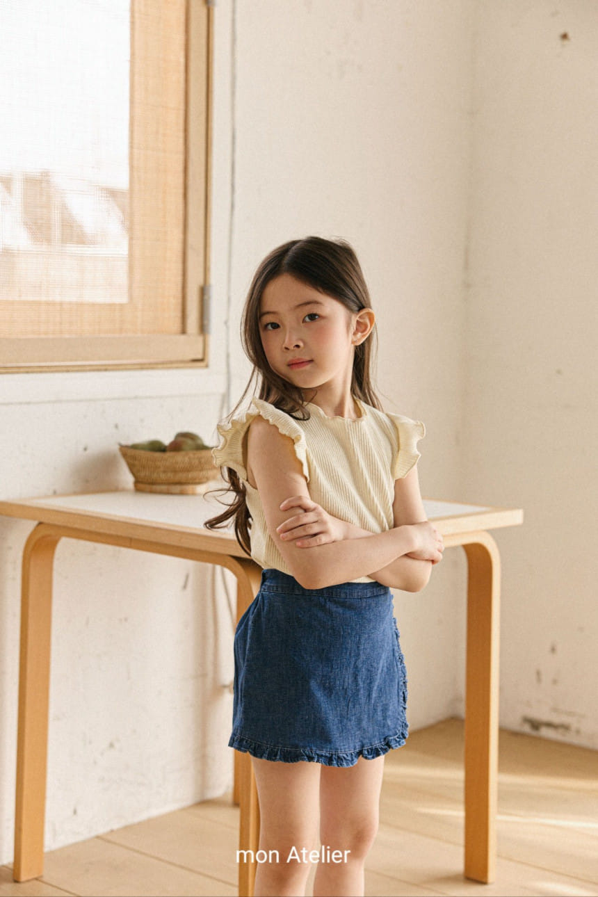 Mon Atelier - Korean Children Fashion - #childofig - Denim Frill Wrap Pants - 4