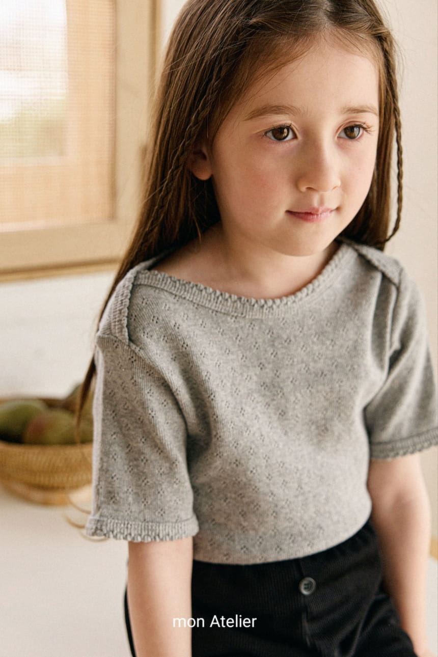 Mon Atelier - Korean Children Fashion - #designkidswear - Eyelet Boat Neck Tee - 5