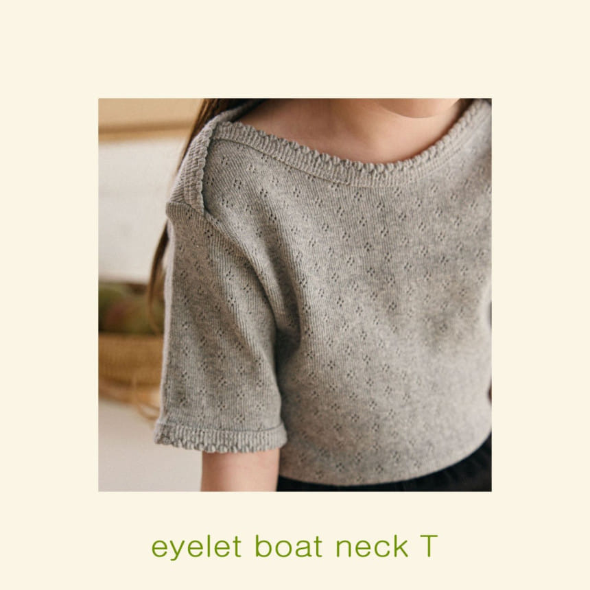 Mon Atelier - Korean Children Fashion - #stylishchildhood - Eyelet Boat Neck Tee - 2