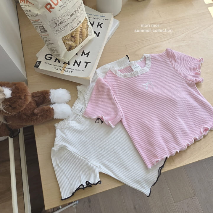 Mori Mori - Korean Children Fashion - #fashionkids - Double Ribbon Rib Tee - 2