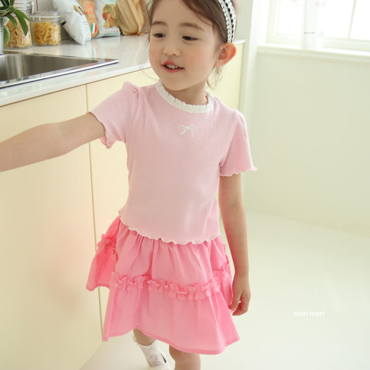 Mori Mori - Korean Children Fashion - #kidsshorts - Double Ribbon Rib Tee - 3