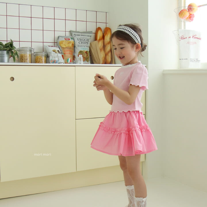 Mori Mori - Korean Children Fashion - #kidsshorts - Double Ribbon Rib Tee - 4