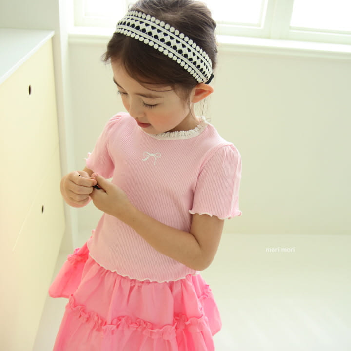 Mori Mori - Korean Children Fashion - #kidzfashiontrend - Double Ribbon Rib Tee - 5