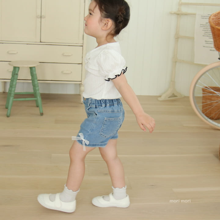 Mori Mori - Korean Children Fashion - #prettylittlegirls - Denim Ribbon Pants - 5