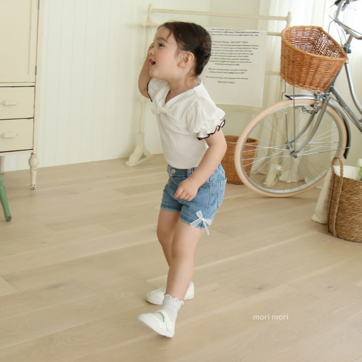 Mori Mori - Korean Children Fashion - #todddlerfashion - Denim Ribbon Pants - 6