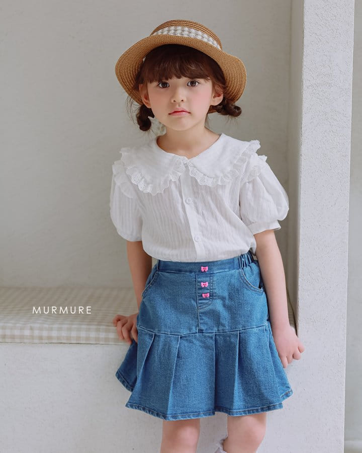 Murmure - Korean Children Fashion - #prettylittlegirls - Ribbon Button Dneim Skirt - 4