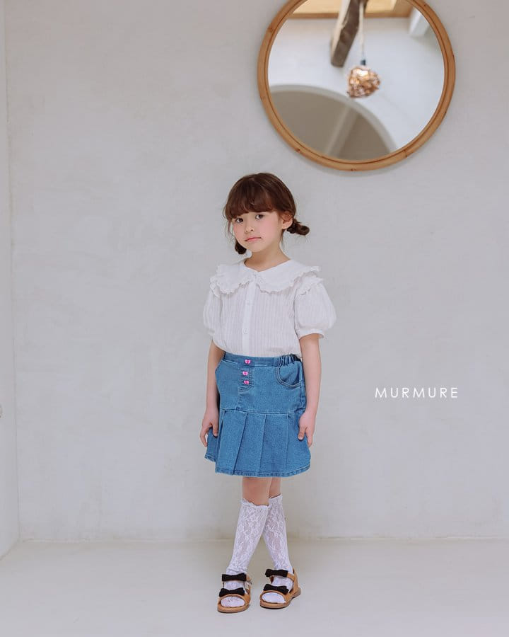 Murmure - Korean Children Fashion - #childrensboutique - Ribbon Button Dneim Skirt - 6