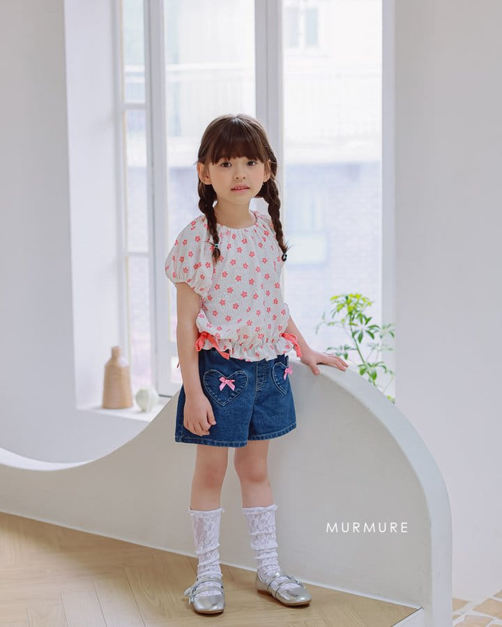 Murmure - Korean Children Fashion - #fashionkids - Heart Ribbon Denim Pants - 5